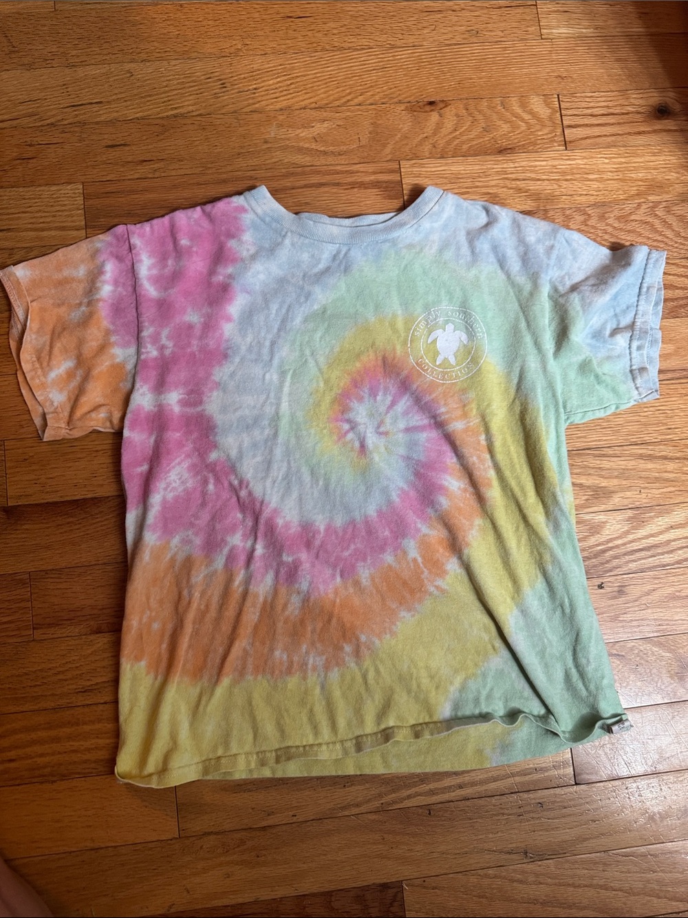 Simply Southern Kids Tie-Dye Spiral Tee in Pink, Orange, Yellow & Green